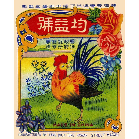 Rooster by the River Firecrackers Black Modern Wood Framed Art Print by Unknown