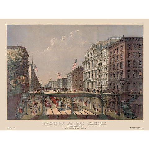 Elevated Railway Near Wall Street Black Modern Wood Framed Art Print with Double Matting by Unknown