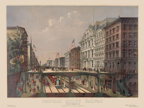 Elevated Railway Near Wall Street Black Ornate Wood Framed Art Print with Double Matting by Unknown