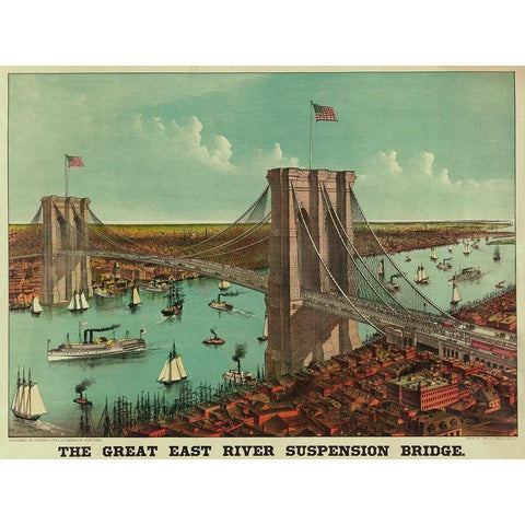 Brooklyn Bridge Gold Ornate Wood Framed Art Print with Double Matting by Unknown