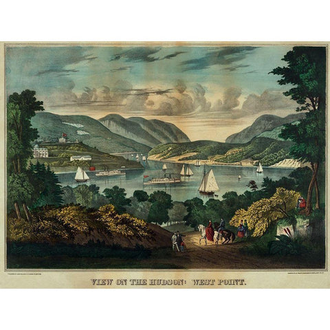 View on the Hudson - West Point Gold Ornate Wood Framed Art Print with Double Matting by Unknown