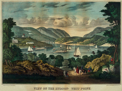 View on the Hudson - West Point Black Ornate Wood Framed Art Print with Double Matting by Unknown