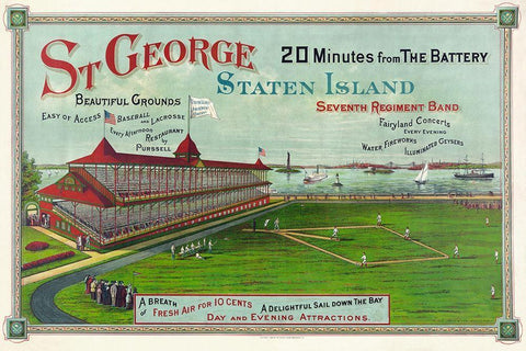 Baseball game being played at St. George Park Black Ornate Wood Framed Art Print with Double Matting by Unknown