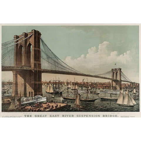 Brooklyn Bridge Gold Ornate Wood Framed Art Print with Double Matting by Unknown