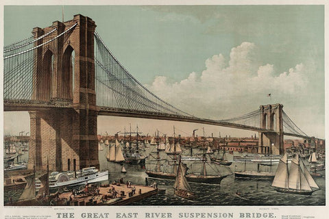 Brooklyn Bridge Black Ornate Wood Framed Art Print with Double Matting by Unknown