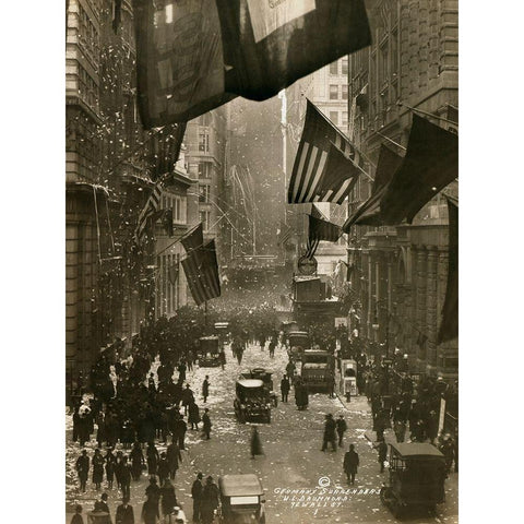 Wall Street Celebration as Germany Surrenders Black Modern Wood Framed Art Print with Double Matting by Unknown