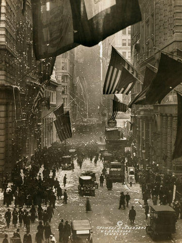 Wall Street Celebration as Germany Surrenders Black Ornate Wood Framed Art Print with Double Matting by Unknown