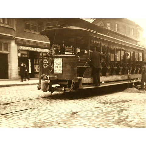 Flipping Cars. Location: Boston, Massachusetts. Black Modern Wood Framed Art Print with Double Matting by Unknown