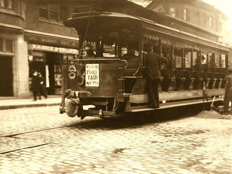 Flipping Cars. Location: Boston, Massachusetts. Black Ornate Wood Framed Art Print with Double Matting by Unknown