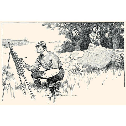 Wasting Time Black Modern Wood Framed Art Print with Double Matting by Gibson, Charles Dana