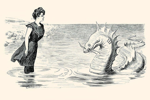 No Wonder The Sea Serpent Frequents our Coast White Modern Wood Framed Art Print with Double Matting by Gibson, Charles Dana
