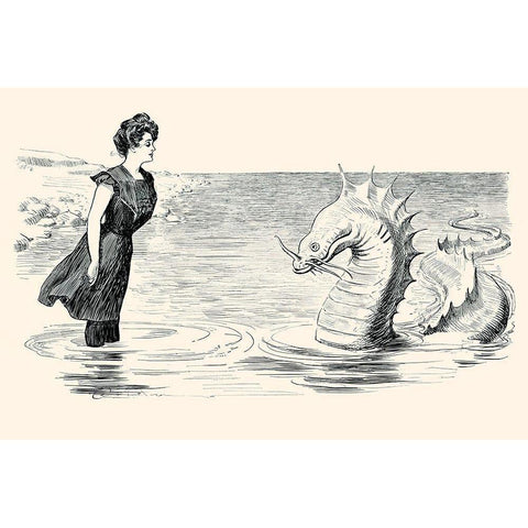 No Wonder The Sea Serpent Frequents our Coast White Modern Wood Framed Art Print by Gibson, Charles Dana