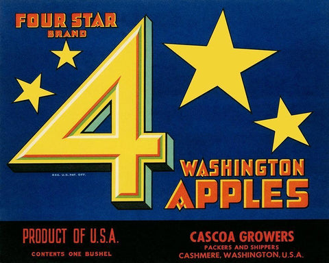 Four Star Brand Washington Apples Black Ornate Wood Framed Art Print with Double Matting by Unknown