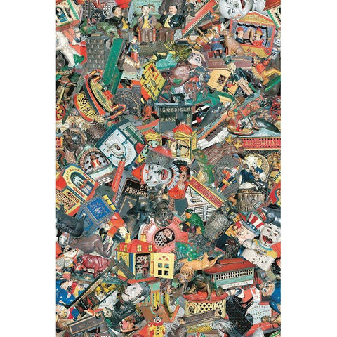 Cast Iron Mechanical Banks 2 Gold Ornate Wood Framed Art Print with Double Matting by Jones, Bill