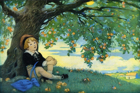Boy Under an Apple Tree Black Ornate Wood Framed Art Print with Double Matting by Smith, Jesse Willcox