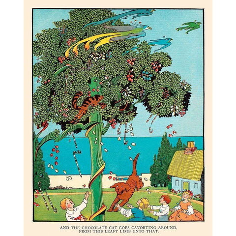 Cat Goes Cavorting Gold Ornate Wood Framed Art Print with Double Matting by Field, Eugene