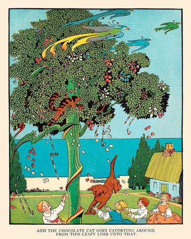 Cat Goes Cavorting Black Ornate Wood Framed Art Print with Double Matting by Field, Eugene