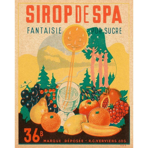 Sirop de Spa Gold Ornate Wood Framed Art Print with Double Matting by Vintage Booze Labels