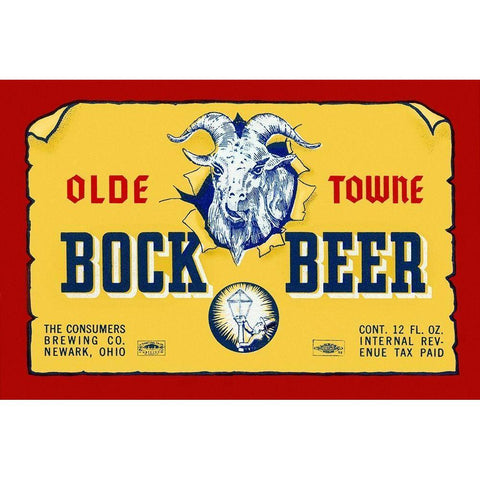 Olde Towne Bock Beer Gold Ornate Wood Framed Art Print with Double Matting by Vintage Booze Labels