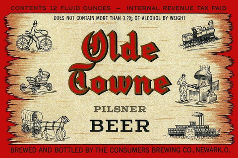 Olde Towne Pilsner Beer White Modern Wood Framed Art Print with Double Matting by Vintage Booze Labels