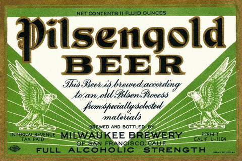 Pilsengold Beer Black Ornate Wood Framed Art Print with Double Matting by Vintage Booze Labels