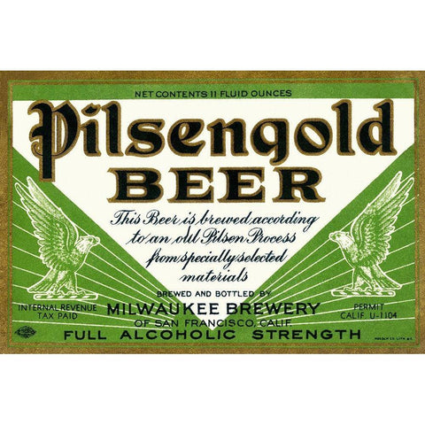 Pilsengold Beer Gold Ornate Wood Framed Art Print with Double Matting by Vintage Booze Labels