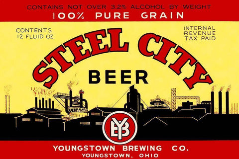 Steel City Beer White Modern Wood Framed Art Print with Double Matting by Vintage Booze Labels