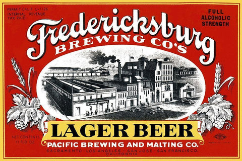 Fredericksburg Brewing Co.s Lager Beer White Modern Wood Framed Art Print with Double Matting by Vintage Booze Labels