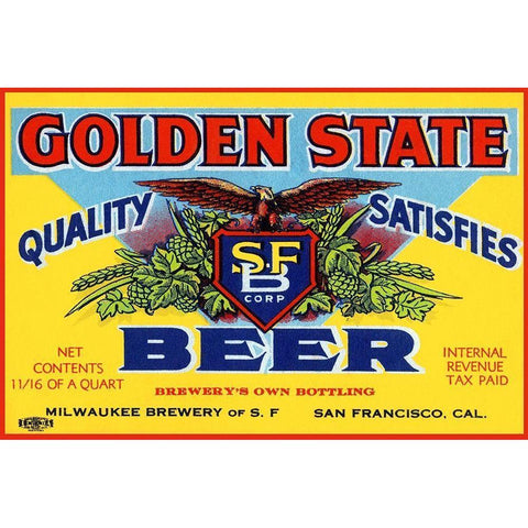 Golden State Beer White Modern Wood Framed Art Print by Vintage Booze Labels