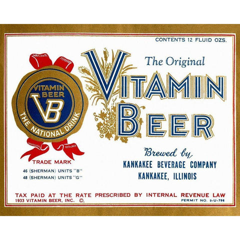 Vitamin Beer Black Modern Wood Framed Art Print by Vintage Booze Labels