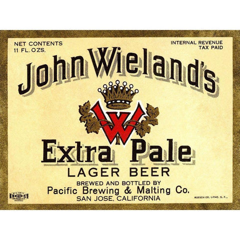 John Wielands Extra Pale Lager Beer Black Modern Wood Framed Art Print with Double Matting by Vintage Booze Labels