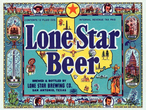 Lone Star Beer White Modern Wood Framed Art Print with Double Matting by Vintage Booze Labels