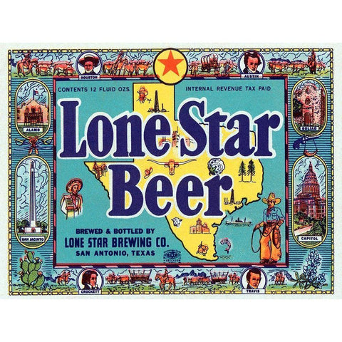 Lone Star Beer Black Modern Wood Framed Art Print with Double Matting by Vintage Booze Labels