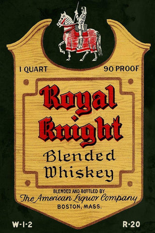 Royal Knight Blended Whiskey Black Ornate Wood Framed Art Print with Double Matting by Vintage Booze Labels