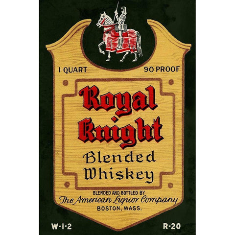 Royal Knight Blended Whiskey Black Modern Wood Framed Art Print by Vintage Booze Labels