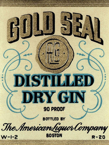 Gold Seal Distiller Dry Gin White Modern Wood Framed Art Print with Double Matting by Vintage Booze Labels