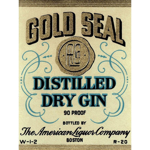 Gold Seal Distiller Dry Gin Gold Ornate Wood Framed Art Print with Double Matting by Vintage Booze Labels