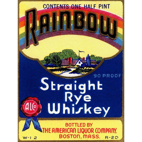 Rainbow Straight Rye Whiskey Gold Ornate Wood Framed Art Print with Double Matting by Vintage Booze Labels