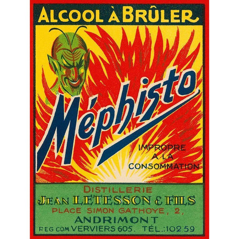 Mephisto - Alcool A Bruler Black Modern Wood Framed Art Print with Double Matting by Vintage Booze Labels