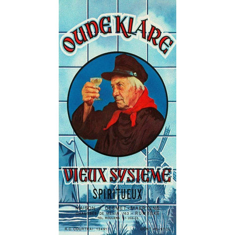 Oudeklare Vieux Systeme Spiritueux White Modern Wood Framed Art Print by Vintage Booze Labels