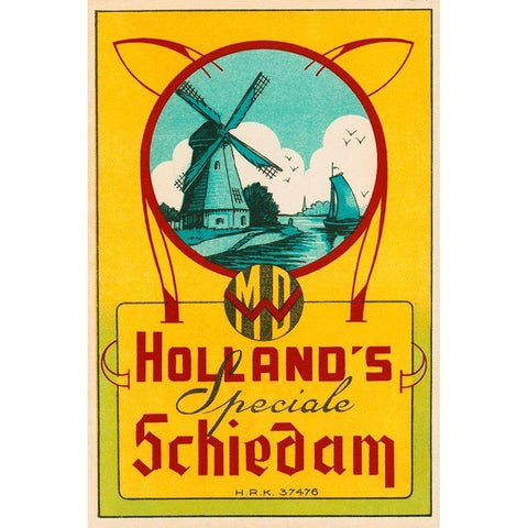 Hollands Speciale Schiedam Gold Ornate Wood Framed Art Print with Double Matting by Vintage Booze Labels