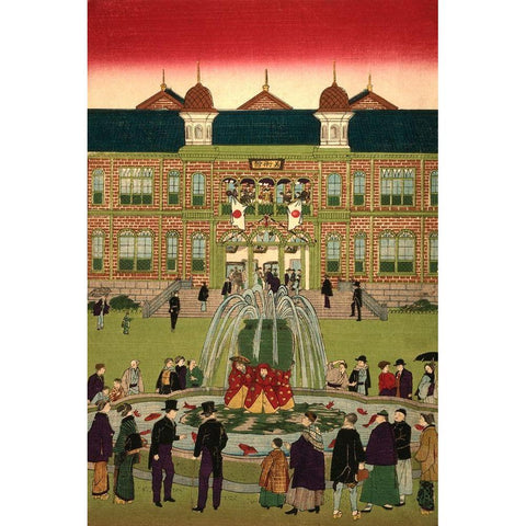 Second national industrial exhibition at Ueno Park  #2 White Modern Wood Framed Art Print by Hiroshige, Utagawa