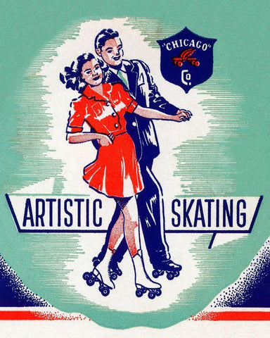 Artistic Skating Duo White Modern Wood Framed Art Print with Double Matting by Retrorollers