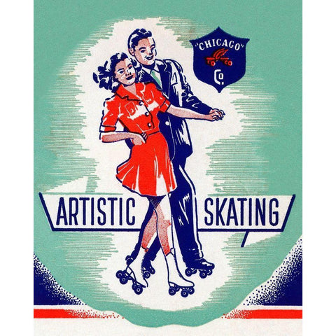 Artistic Skating Duo White Modern Wood Framed Art Print by Retrorollers