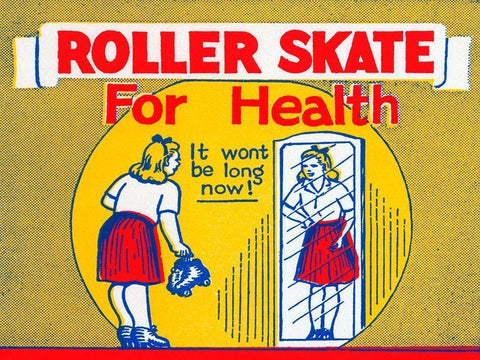 Roller Skate for Health Black Ornate Wood Framed Art Print with Double Matting by Retrorollers