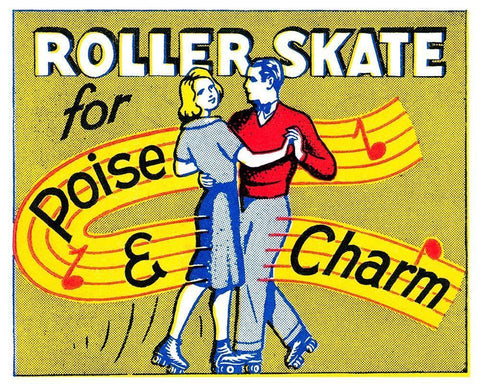 Roller Skate for Poise and Charm Black Ornate Wood Framed Art Print with Double Matting by Retrorollers