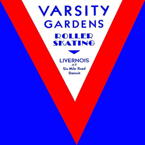 Varsity Gardens Roller Skating Gold Ornate Wood Framed Art Print with Double Matting by Retrorollers