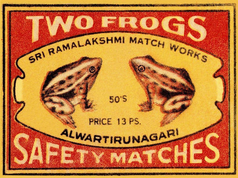 Two Frogs Safety Matches White Modern Wood Framed Art Print with Double Matting by Phillumenart