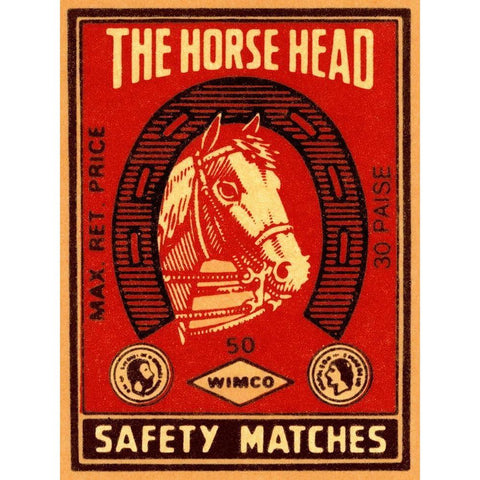 The Horse Head Safety Matches Gold Ornate Wood Framed Art Print with Double Matting by Phillumenart