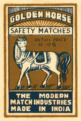 Golden Horse Safety Matches Black Ornate Wood Framed Art Print with Double Matting by Phillumenart